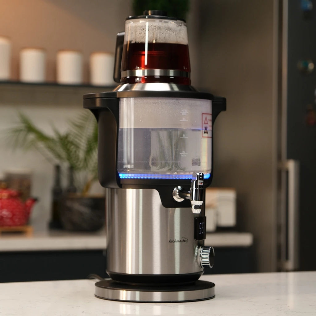 Kochmaster Glas Samowar, 4,5 - 1,1 Liter, Edelstahl, 2000W, Temperaturrregellung Teakocher